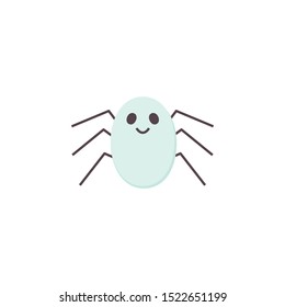 Cute funny Spider Halloween icon. Cartoon character for Helloween holidays. Printable flat style. Traditional symbol of Halloween isolated on white. For cards, seasonal posters. Vector Illustration