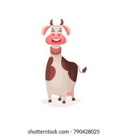 Cute funny spotted milk cow cartoon vector Illustration