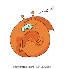 cute funny squirrel character curled up and sleeping hero in a sleep mask falls asleep vector illustration on a white background isolated