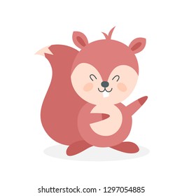 Cute funny squirrel with red fur. Wild creature from the forest. Adorable character. Isolated flat vector illustration