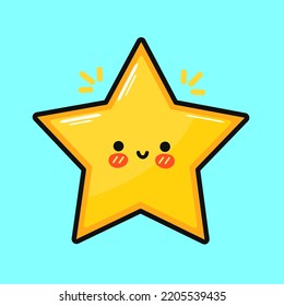 Una estrella graciosa. Caricatura dibujada a mano del vector icono de ilustración del personaje kawaii. Aislado sobre fondo azul. Concepto de personaje de estrella feliz