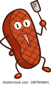 Un personaje de bistec gracioso que se divierte listo para cocinar