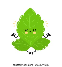 Cute funny stevia leafs character. Vector hand drawn simple flat cartoon kawaii character illustration icon. Isolated on white background. Stevia sugar leafs cartoon character concept