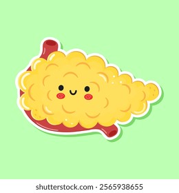 Cute funny sticker Pancreas character. Vector hand drawn cartoon kawaii character illustration icon. Isolated on green background. Happy Pancreas character concept