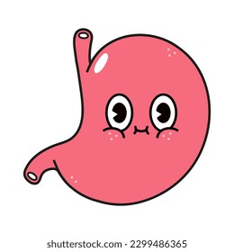 Cute lustige Stomachfigur. Vektor handgezeichnet traditionellen Cartoon Vintage, Retro, kawaii Zeichen-Illustration Symbol. Einzeln auf weißem Hintergrund. Stomach-Zeichenkonzept