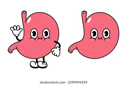 Carácter gracioso de Stomach. Dibujo a mano del vector tradicional de caricatura vintage, retro, kawaii icono de ilustración del personaje. Aislado sobre fondo blanco. Concepto de carácter de Stomach
