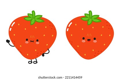 Cute funny strawberry character. Vector hand drawn cartoon kawaii character illustration icon. Isolated on white background. Strawberry character concept