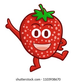Cute and funny strawberry dancing happily - vector.