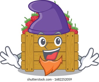 Cute and funny strawberry fruit boxcartoon character dressed as an Elf