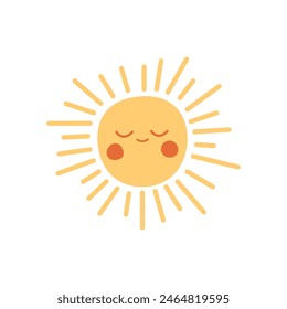 Cute Funny Sun Character. Isolated on White Background. Cartoon Vector Illustration.