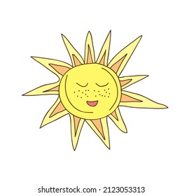 Cute funny Sun character. Vector hand drawn cartoon sun isolated on white background. Sun character concept