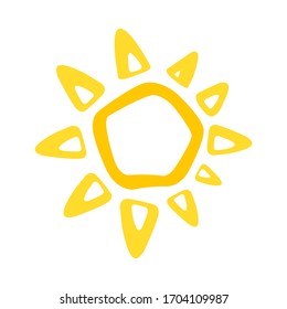 Cute funny sun icon. Bright and beautiful cartoon character. Abstract yellow sun shape. Hand drawn doodle sun. Sun logo icon. Vector Illustration