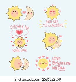 Cute, Funny  Sun Moon Valentine sticker, doodle in Love 