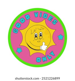 Cute funny sun t-shirt print design. Vector retro vintage cartoon character illustration. Vector retro vintage cartoon character illustration.