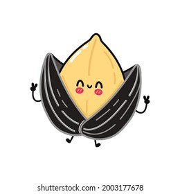 Cute funny sunflower seed character. Vector hand drawn cartoon kawaii character illustration icon. Isolated on white background. Sunflower seed character concept