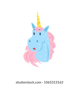 Cute funny surprised unicorn character cartoon vector Illustration on a white background
