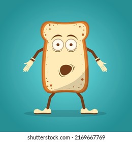 Un gracioso personaje de pan blanco asado. Dibujo de línea plana vectorial kawaii icono de ilustración de personaje. Aislado sobre fondo blanco. Tostadas con el concepto de paquete mascota de caracter facial