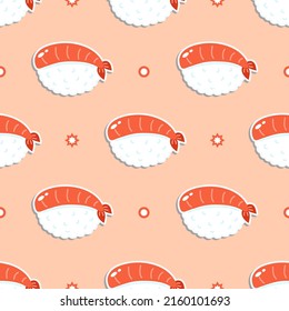 Cute funny sushi concept seamless blue pattern. Vector hand drawn cartoon kawaii character illustration icon. Cute happy kawaii sushi cartoon seamless pattern concept