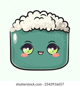 Cute funny Sushi. Vector hand drawn cartoon kawaii character illustration icon. Isolated on green background. Sushi character concept