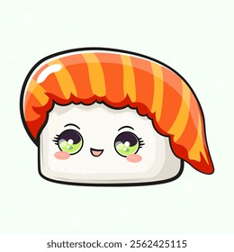 Cute funny Sushi. Vector hand drawn cartoon kawaii character illustration icon. Isolated on green background. Sushi character concept