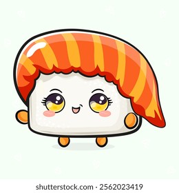 Cute funny Sushi waving hand. Vector hand drawn cartoon kawaii character illustration icon. Isolated on white background. Sushi character concept