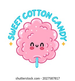 Cute funny sweet cotton sugar candy. Vector hand drawn cartoon kawaii character illustration sticker logo icon. Isolated on white background. Sweet sugar cotton candy logo concept
