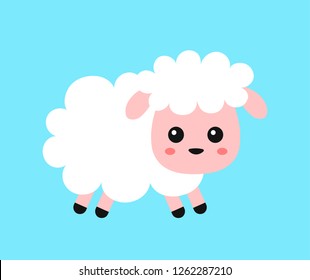 Cute funny sweet sheep. Vector flat line cartoon character illustration icon design.Isolated on white background. Design for child card,t-shirt. Sheep animal concept
