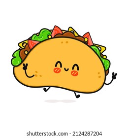 Cute funny taco character. Vector hand drawn cartoon kawaii character illustration icon. Isolated on white background. Taco character concept emoji,child,baby,adorable,kids,tacos,food,fast food,eat