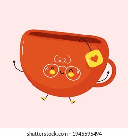 Cute funny Tea cup character. Vector hand drawn cartoon kawaii character illustration icon. Tea cup character concept
