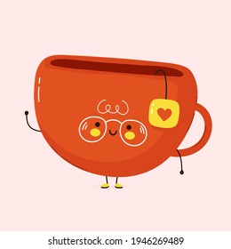 Cute funny Tea cup character. Vector hand drawn cartoon kawaii character illustration icon. Tea cup character concept