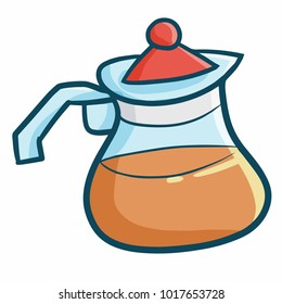 Cute and funny teapot with hot tea in it - vector.