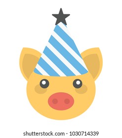 
A cute, funny teddy bear head wearing party hat

