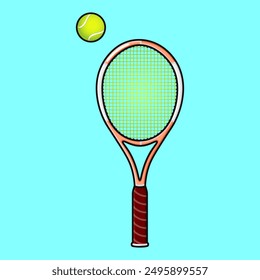 Cute funny Tennis racquet character. Vector hand drawn cartoon kawaii character illustration icon. Isolated on blue background. Tennis racquet character concept