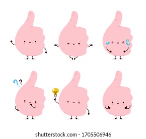 Cute funny thumbs up gesture set colllection. Vector cartoon character illustration icon design.Isolated on white background