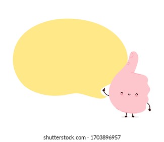 Cute funny thumbs up gesture with speech bubble. Vector cartoon character illustration icon design.Isolated on white background