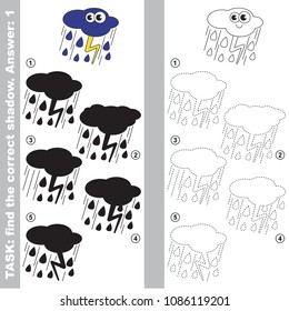 Cute Funny Thunderstorm to find the correct shadow, the matching educational kid game to compare and connect objects and their true shadows, simple gaming level for preschool kids.