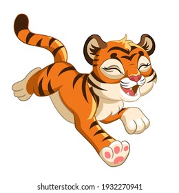 Cute funny tiger. Cartoon character. Vector isolated colorful illustration. For print and design, posters, nursery design, cards, stickers, room decor, party, t-shirt, kids apparel and invitation