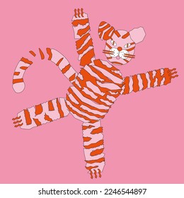 Cute funny tiger head illustration. Wild animal for print. Decoration sticker, child dish, t-shirt. Zoo animal.
