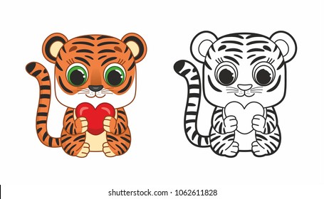 
Cute funny tiger with heart. Vector illustration for kids