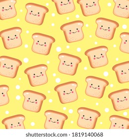 cute and funny toast bread pattern smiling. Cartoon kawaii character. vector illustration