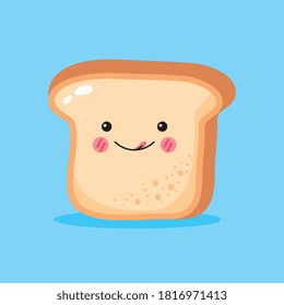 pan tostado lindo y divertido sonriendo. Caricatura del personaje kawaii. Aislado sobre fondo azul. ilustración vectorial