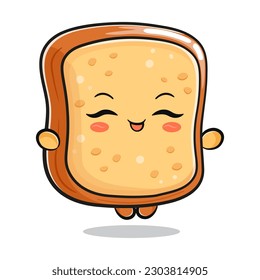 Cute funny toast doing yoga character. Vector hand drawn traditional cartoon vintage, retro, kawaii character illustration icon. Isolated on white background. Sliced toast bread relax character