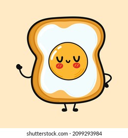 Cute funny toast with fried eggs character. Vector hand drawn cartoon kawaii illustration icon. Isolated on brown background. Toast with fried eggs character concept