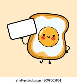 Cute funny toast with fried eggs with poster. Vector hand drawn cartoon kawaii illustration icon. Isolated on brown eggs background. Toast with fried eggs think concept