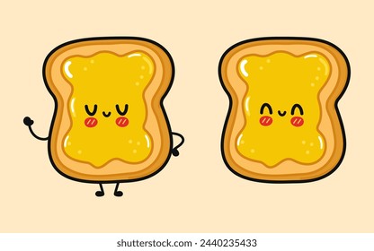 Cute funny Toast with honey. Vector hand drawn cartoon kawaii character illustration icon. Isolated brown background. Toast with honey character concept