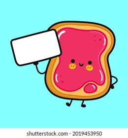 Cute funny toast with jam character. Vector hand drawn cartoon kawaii character illustration icon. Isolated on blue background. Toast with jam character concept