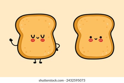 Cute funny Toast piece of bread. Vector hand drawn cartoon kawaii character illustration icon. Isolated on brown background. Toast piece of bread character concept