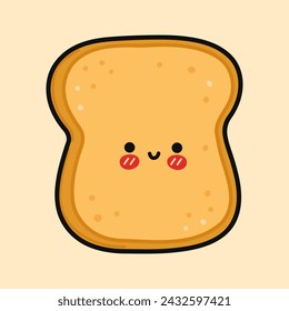 Cute funny Toast piece of bread. Vector hand drawn cartoon kawaii character illustration icon. Isolated on brown background. Toast piece of bread character concept