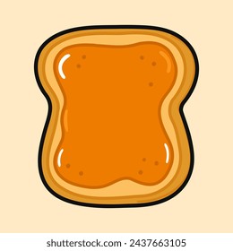 Cute funny Toast piece of bread with peanut butter. Vector hand drawn cartoon kawaii character illustration icon. Isolated brown background. Toast piece of bread with peanut butter character concept