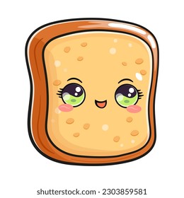 Cute funny toast. Vector hand drawn cartoon kawaii character illustration icon. Isolated on white background. Sliced toast bread character concept